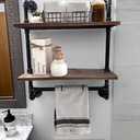 DR.IRON Industrial Bathroom Shelf Rustic Pipe Wall Shelves with Towel Bar,24" Towel Shelfs for Bathroom,Framhouse Floating Shelving Unit Storage (2-Tier Shelves)