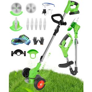 Cordless Weed Wacker Battery Powered, 2-in-1 Electric String Trimmer & Edger, 21V Foldable Grass Cutter with 2.0Ah Battery and Charger, Lawn Tool for Garden Yard Maintenance