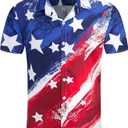 Yoimira 4th of July Shirts for Men,Patriotic Grunge Concept USA Flag Button-Down Casual Short Sleeve Hawaiian Shirts for Men 3XL