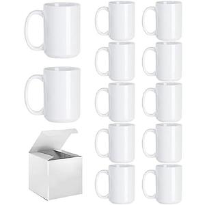 ABBSH Sublimation Coffee mugs, 15 oz White Coffee Mugs Tazas Para Sublimacion Cups With Box for Coffee, Soup, Tea, Milk, Latte, Hot Cocoa Set of 12