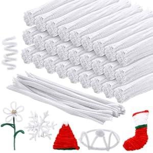 Newwiee 1000 Pcs Pipe Cleaners Bulk Chenille Stems Fuzzy Sticks for Kids DIY Art Crafts Supplies Crafts Sticks Projects Creative Home Decoration Birthday Valentines Day Party Favor(White)