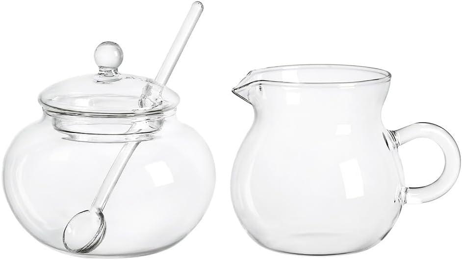 Glass Sugar and Creamer Set, Tea or Coffee Serving Set, Cream Pitcher with Sugar Bowl