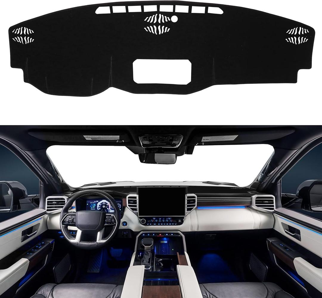 Dash Cover for Tundra Accessories 2022 2023 2024 2025 2026 Dashboard Cover Mat Anti-Slip Center Console Carpet Protector Pad No Glare Sunshade Cover Mat Custom Fit, Black Trim