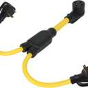 2.2FT Y Splitter 30 Amp to 50 Amp RV Adapter, Two 30A TT-30P Male Plug to 50A 14-50R Female Plugs, 10AWG Adapter Cord for RV and EV 125/250V with Disconnect Handle