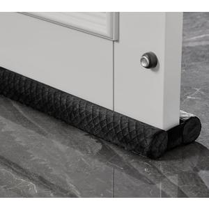 Premium Velvet Door Draft Stopper, 30'' to 36'' Adjustable Gap Filler, Double-Sided Windproof Seal, Easy Install to Block Noise, Cold Air, Light, Dust, and Drafts (Black)
