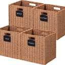 UBBCARE 4 Pack Wicker Basket, 1313 Storage Cubes with Label, Foldable Cube Storage Bin with Handle, Square Storage Basket for Shelves, Woven Paper Rope Basket for Organizing, Caramel (4pack-13L13H12.2W)