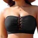 Plus Size Bikini Swimsuit Top - Women Bandeau Swim Top Lace Up Bathing Suit Bra for Large Bust Swimwear (Black, L)