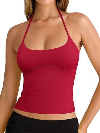 REORIA Women's Sexy Halter Backless Double Lined Tank Top Y2k Trendy Camisole Crop Tops, XL