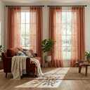 Terracotta Linen Curtains 90 Inches Long, Back Tab Boho Farmhouse Semi Sheer Bohemian Window Curtain Panels for Living Room Bedroom, Rust Cool Maximalist Decor,Cortinas Para Salas Modernas,52"W x 90"L (Pack of 2), Terracotta