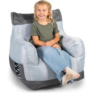 Big Joe Dorm Bean Bag Chair with Drink Holder and Pocket, Two Tone Gray Smartmax, Durable Polyester Nylon Blend, 3 feet