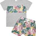 Boy Clothes Summer Holiday Style Outfits Short Sleeve Top T-Shirt & Pocket Pant Set 12 Months-4 Years old  Size 18-24 M  Yellow Leaf