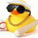Baseball Rubber Duck Car Decorations, Funny Dashboard Accessories with Visor Hat, Sunglasses, Baseball Bat & Squeaky Design, DIY Car Ornaments
