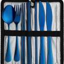 VANDBAO Camping Utensils Set, Portable Travel Utensils with Case for Fixing Tableware, Reusable Stainless Steel Cutlery Set, Includes Extra Steak Knife and Boba Straw, Lunch Flatware Silverware