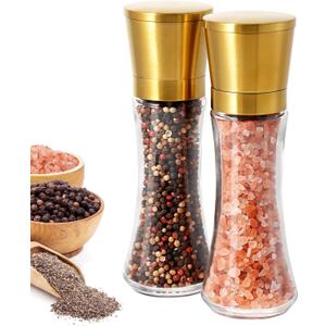 VEVOK CHEF Gold Salt and Pepper Grinder Mill Set Stainless Steel Pepper Shaker Adjustable Ceramic Coarseness Salt Grinder Black Pepper Spice Grinder Mill, 2 Pack
