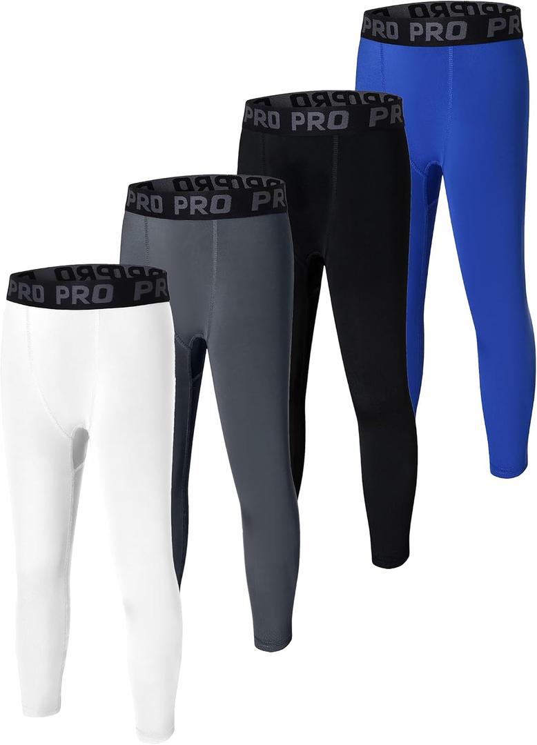 EXARUS Youth Boys Compression Leggings Pants Tights Football Sports Athletic Base Layer for Basketball Teen 8Y