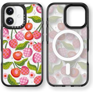 Magnetic for iPhone 16 Magsafe Case Cute - Durable Shockproof 6.6 ft Drop Impact Phone Case - Black Funny Checkered Cherry Design for iPhone 16 6.1" Magnetic for iPhone 16 Magsafe Case Cute - Durable Shockproof 6.6 ft Drop Impact Phone Case - Black Funny Checkered Cherry Design for iPhone 16 6.1"