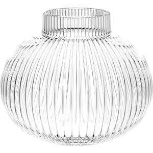 Round Glass Vase, Flower Vases for Bouquet, Ribbed Glass Vases for Flowers, Small Clear Vase for Living Room, Office, Coffee Table, Shelf, Wedding, 6 Inches