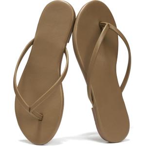 Flip Flops Sandals for Women, Summer Fashion Leather Slippers, Lightweight Comfortable Beach Sandals Slip On Flat Dressy Size 6-10 (9, Camel)