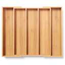 Fibogollo Expandable Kitchen Drawer Organizer,Bamboo Silverware Organizer,Adjustable Flatware Tray for Utensils(16.92 * 13.30~22.83 * 1.96)