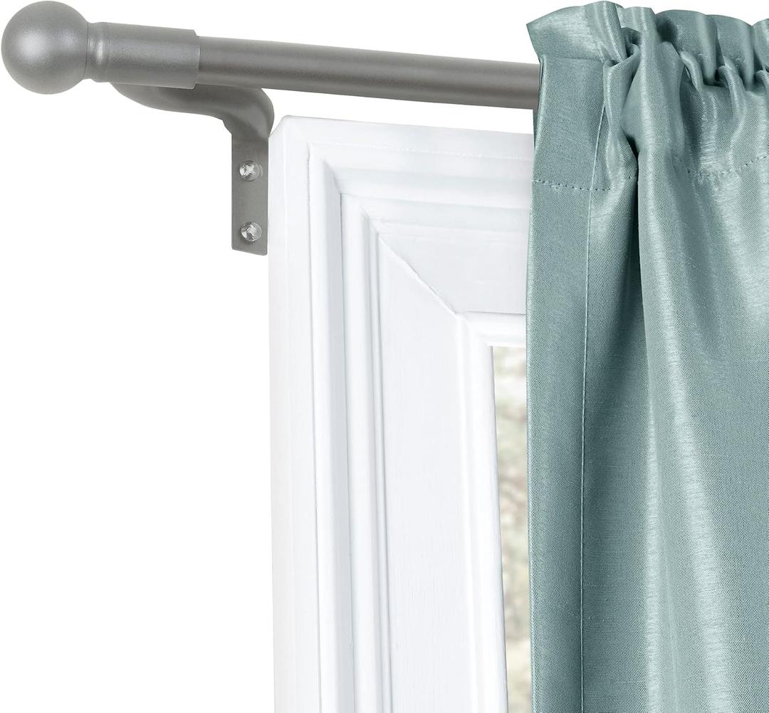 Maytex Easy Install Caf Window Curtain Rod, No Measuring Needed, 48" - 120", with Decorative Round Finials, Brushed Nickel