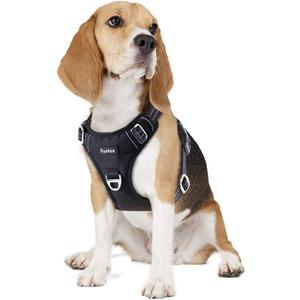 Funfox Dog Harness No Pull, Adjustable Pet Vest Harness, Super Soft Material with Vertical Handle Easy Control, Reflective Night Walking, 2 Leash Clips for Medium Sized Dogs, Black, Medium