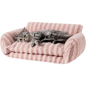 Hollypet Cat Bed Fluffy Plush Mutifuctional Double-Layer Soft Pet Couch Orthopedic Sofa Nest Beds for Small Cats and Dogs, Pink (21x15x8 inch)