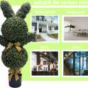 36'' Artificial Bunny-Shaped Topiary Double Ball Tree Pot UV-Resistant Bowknot Easter Decor Faux Boxwood Topiaries Plant for Porch Decor Outdoor/Indoor 2 Pack