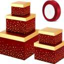 Teenyyou 5 Valentine's Day Burgundy Square Nesting Boxes Decorative Gift Boxes with Lid and Ribbon 5 Assorted Sizes Wrap for Valentine, Anniversary, Birthday