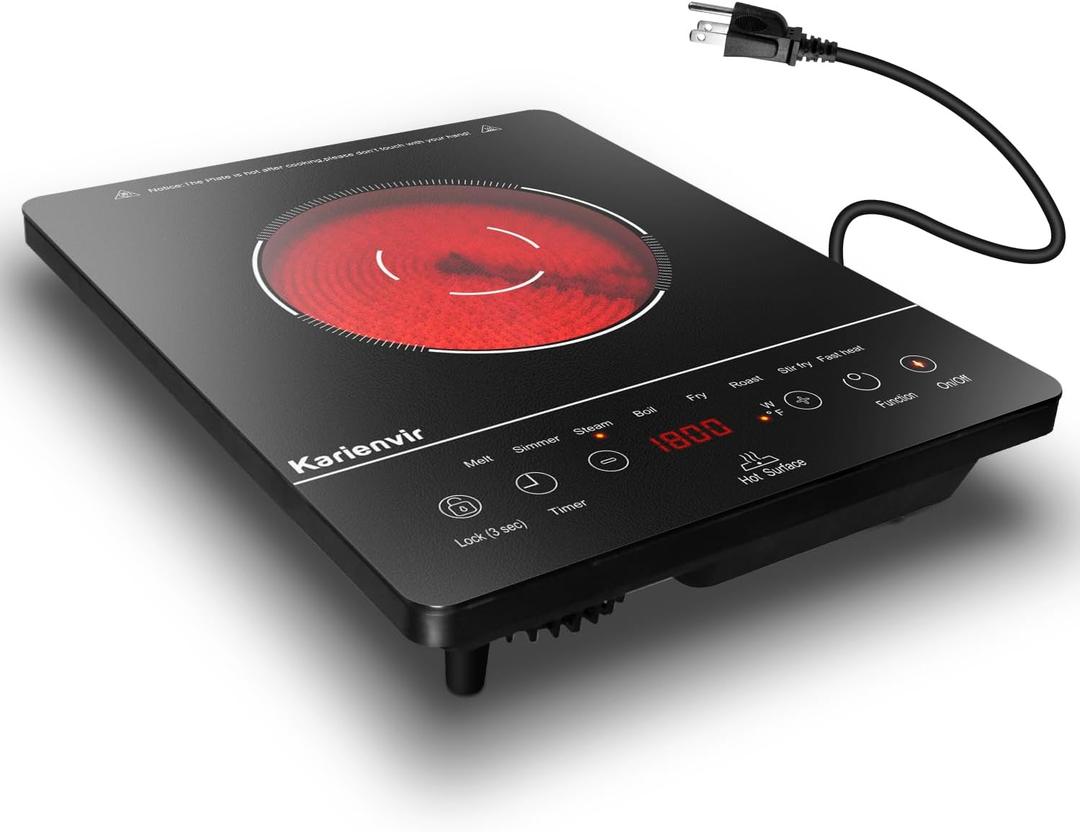 Single Burner Electric Cooktop, Portable Electric Stove 110v with plug, Touch Stove Electric with Safety Lock, Timer, Kitchen Cooking Electric Stove With 9 Power Levels, 1800W