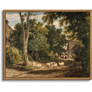 InSimSea Framed Canvas Wall Art Vintage Decor, Room Decor Classical Countryside Landscape Watercolor Painting Canvas Prints Wall Art for Living Room Badroom Farmhouse Bathroom Decor, 11"x14" (Driving Home)