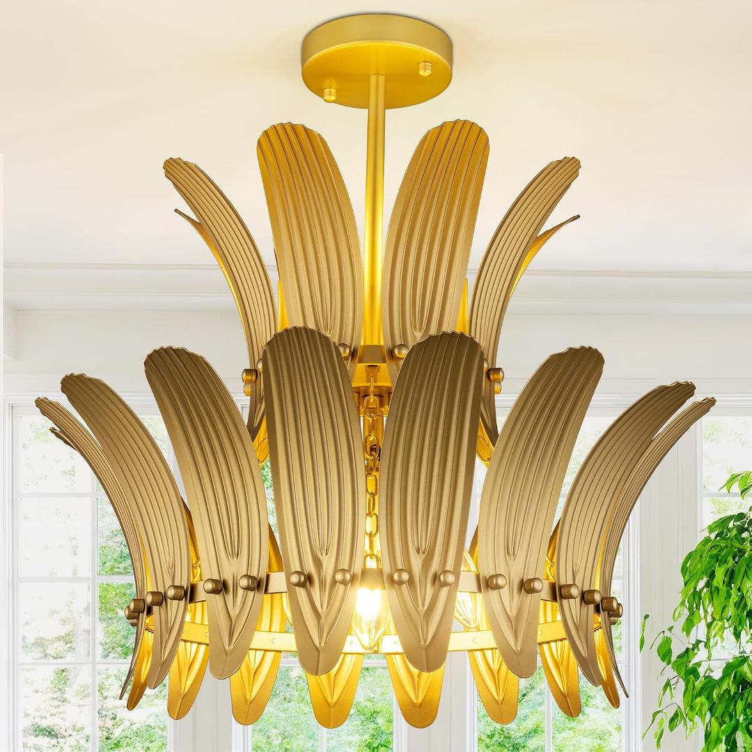 TOCHIC Modern Flush Mount Ceiling Light, 5 Lights Gold Leaf Chandelier