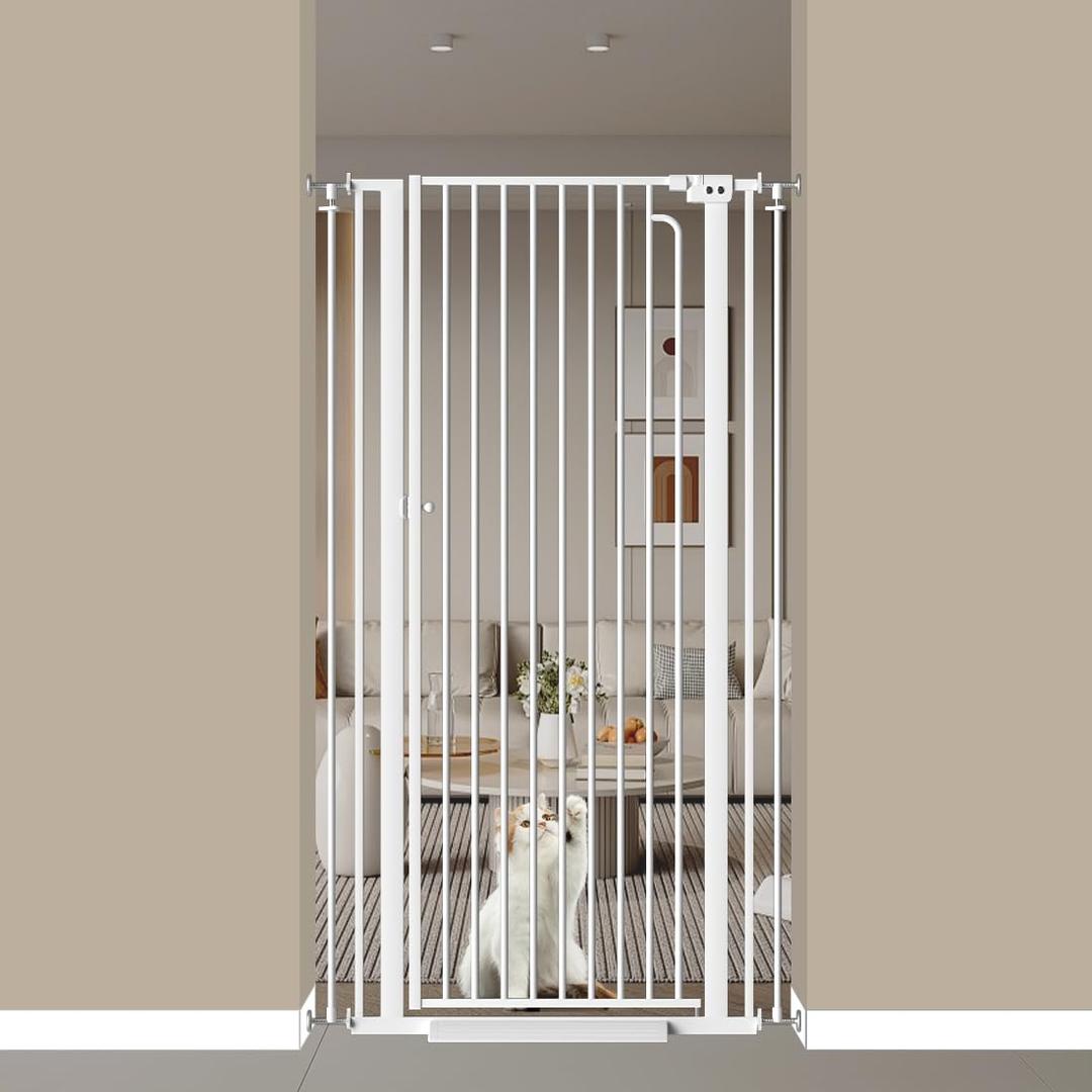 57" Extra Tall Cat Gate for Doorways, 29.5"-33.4" Tall Pet Gates for Cats Walk Through, Auto Close High Baby Gates with Door, Child Safety Gate Indoor Stairs, Cat Proof Gate for Dogs, White