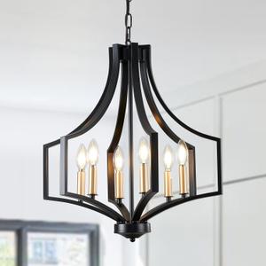 Black Chandelier Light Fixture, 6-Light Dining Room Chandelier Modern Farmhouse Black and Gold Pendant Light Fixture, Large Chandeliers for Living Room Kitchen Bedroom Foyer Entryway