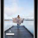Malden International Designs Black Sleek With Silver Inside Border Picture Frame, 5x7, Black