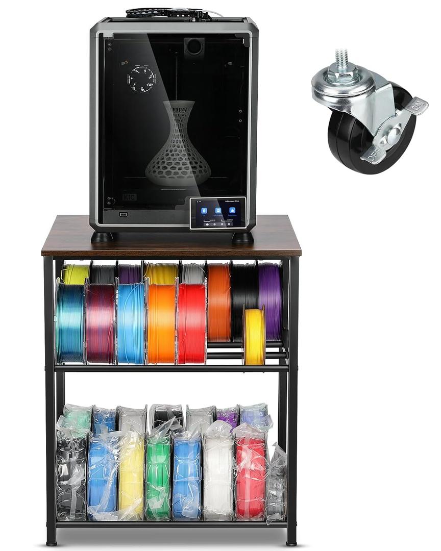 3D Printer Stand with Filaments Storage - 3D Printer Table Filament Storage Rack Heavy Duty 3D Cart Desk with Wheels for Workshop Studio Office (Brown)
