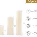 36 Pcs Pillar Candles, Unscented Ivory White Pillar Candles, Smokeless Long Burning Wax Candles for Wedding Centerpieces, Valentines Day, Fireplace, Special Occasion, 2 in by 3, 5.9, 7.8IN