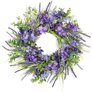 Briful Purple Spring Wreath for Front Door, 17.7'' Realistic Lavender Wildflowers Artificial Wreaths, Summer Holidays Decor, Farmhouse Home Wall Mantle Decorations