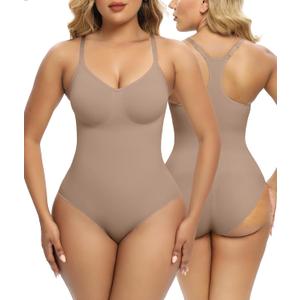 SHAPERX Bodysuit for Women Tummy Control Shapewear Racerback Seamless Sculpting Body Shaper Tank Top (Large-X-Large, Sienna)