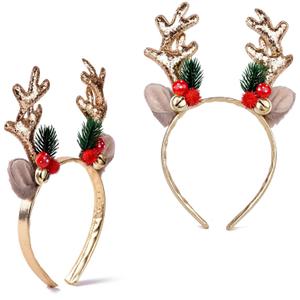 2Pcs Christmas Headband Deer Antlers Hairband Xmas Hair Hoop Holiday Festival Gift for Women