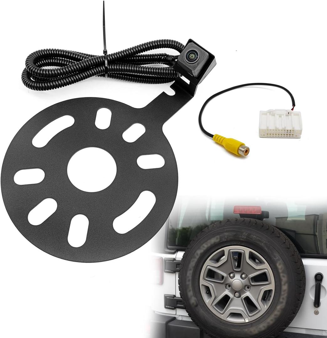 Spare Tire Backup Camera, Car Rear View Back Up Camera for Jeep Wrangler Spare Tire Mount 2007-2018, Waterproof Wide Angle Removable Camera Guidelines with OEM Monitor Adapter