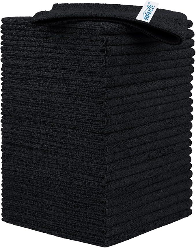 HOMEXCEL Black Microfiber Cleaning Cloth, 24 Pack Cleaning Towels for Kitchen, Lint Free, ScratchFree, Highly Absorbent, and Reusable Cleaning Rags for House, Window and Glass, Cars, 11.5 X11.5 inch
