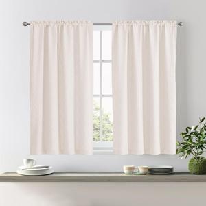 OWENIE Beige Curtains, 45 inch Length, 2 Panels Set for Bedroom, Rod Pocket, Light Filtering, 3D Embossed Textured Geometry Living Room Curtains, 38" x 45" Inch