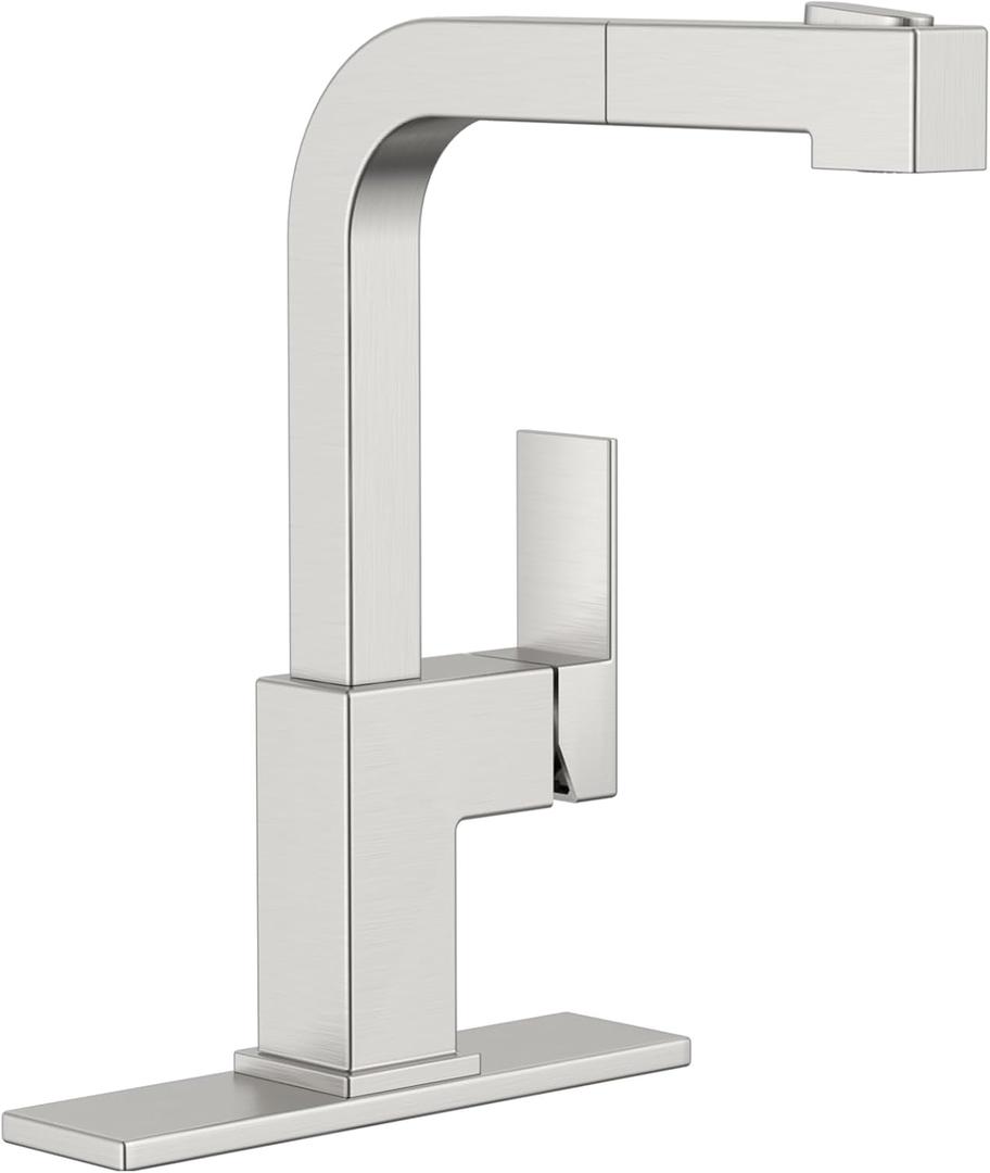 APPASO Square Kitchen Faucet, Brushed Nickel Sink Faucets with Pull Down Sprayer, Single Handle Modern Pull Out Faucet for Bar Sink Kitchen, Stainless Steel Faucet for Kitchen Sink 1 or 3 Holes