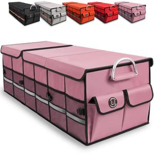 Trunk Organizer Cargo Organizer Trunk Storage Waterproof Collapsible Durable Multi Compartments- (Oversize,Pink)