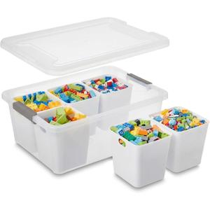 MACOPRO 17 QT Clear Storage Bins with Lids Plastic Box Multipurpose Stackable Storage Containers for Organizing Tool,Craft,Crayon,Marker Pen(White, 1Pack-6-in-1)