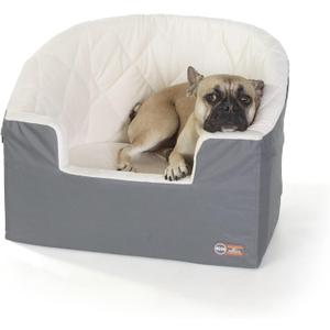 K&H Pet Products Bucket Booster Dog Car Seat, Seat Belt Secured, 2 Safety Leashes, Washable Covers, Sturdy Dog & Cat Booster Seat, Carriers for Small to Medium Pets - Large Gray/Cream