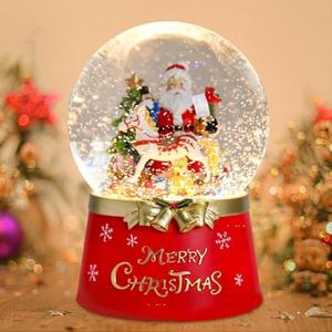 Bshine Christmas Snow Globe,4.5x6.5 Santa Claus and Horse Color Changing Lights and 8 Songs Music Resin Water Globe, Battery Powered Indoor Decoration Christmas Snow Globe for Kid Gift