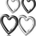 4pcs Heart Carabiner Keychain Clip, Metal Spring Heart Rings Hook Key Ring Carabiner Clips for Purse Bag Charms Backpack Strap Dog Tags Hang Water Bottle Paracord Keychain Lanyard(Silver Black)