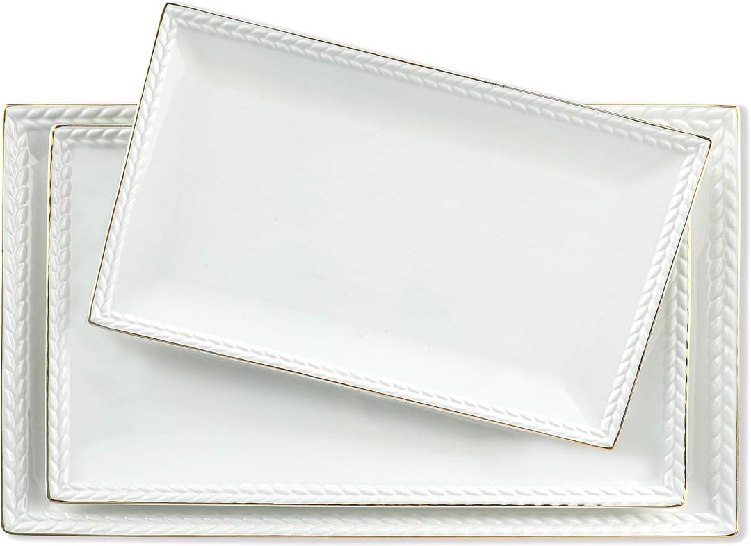 Kassel Ceramic Serving Platter Set | 14/12 /10 Rectangular Serving Trays for Entertaining at Parties and Weddings | Oven Safe Large Serving Trays for Tacos, Steak, and Cake