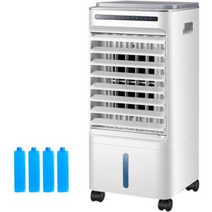 Swamp Coolers, Evaporative Coolers with 5L/1.3 Gal Water Tank, Remote 7.5H Timer, 4 Ice Packs, 60 Oscillation, Portable Cooling Fan for Indoor Outdoor